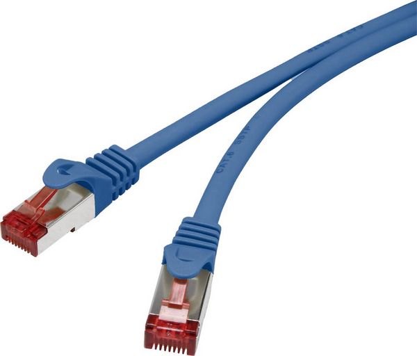 Renkforce RF-4979746 RJ45 Patchkabel CAT 6 S/FTP 1.00 m Blau mit Rastnasenschutz, vergoldete Steckkontakte, Flammwidrig 1 St.