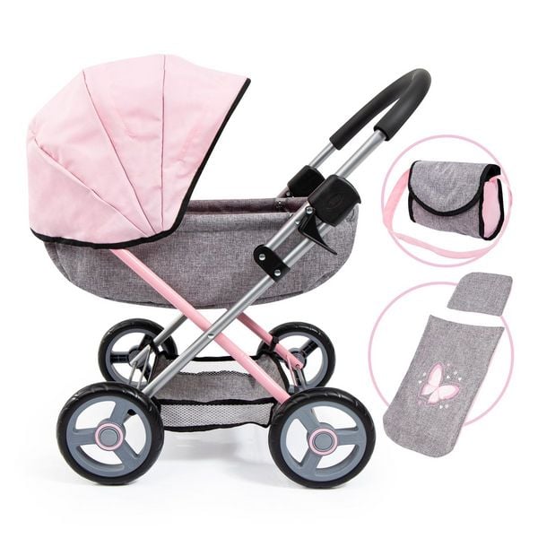 Puppenwagen Cosy grau/rosa 63x34x58cm