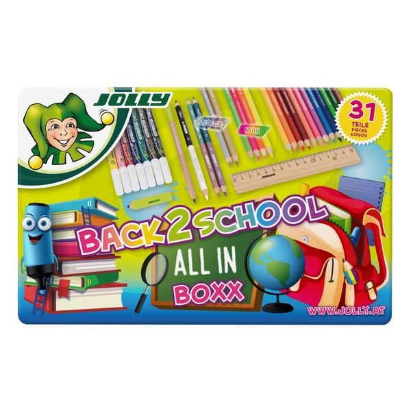 JOLLY Buntstifte Back2School Set: All-in Boxx inkl. Lineal, 31er Metalletui