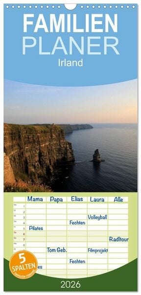 Familienplaner 2026 - Irland mit 5 Spalten (Wandkalender, 21 x 45 cm) CALVENDO