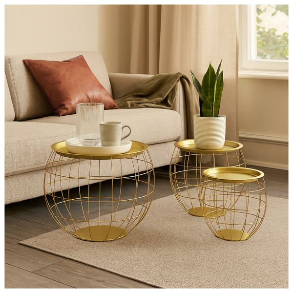 HTI-Living Tisch Set bauchig, gold, 3er Set Tisch Set bauchig, gold, 3er Set