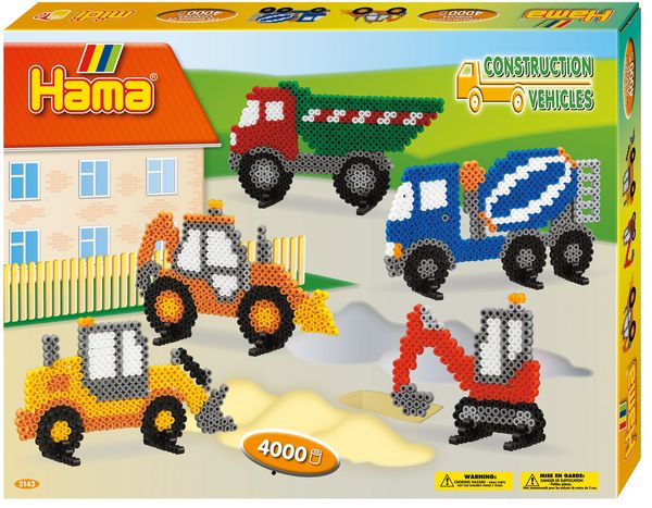 Hama® Bügelperlen Midi - Geschenkpackung Baufahrzeuge - 1 Stiftplatte Brummi,