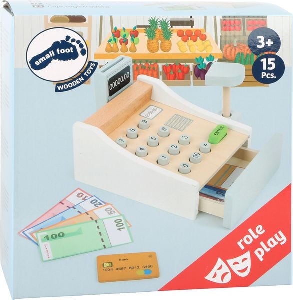 small foot 11099 - Spielkasse aus Holz, inkl. Scanner, Kartenlesegerät, Spielgeld und Kreditkarten, Kaufladen