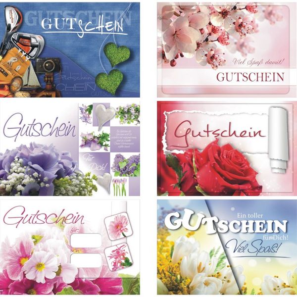 Glückwunschkarten Gutschein 100 Stück 6fach sortiert