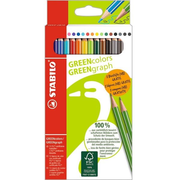 STABILO Buntstifte GREENcolors 12+2 Promo 14 Stück Kartonetui