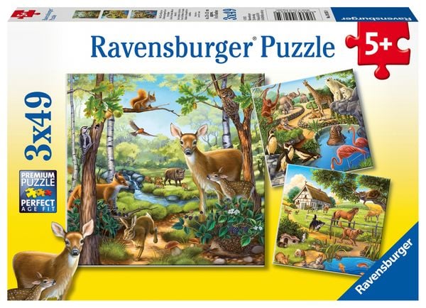Puzzle Ravensburger Wald-/Zoo-/Haustiere 3 X 49 Teile