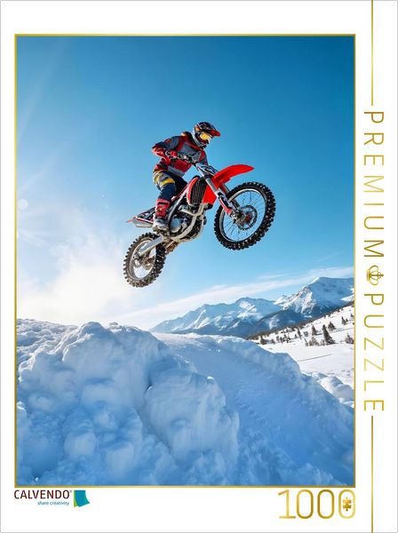 CALVENDO Puzzle Frozen Flight - Motocross im Schnee 1000 Teile Lege-Größe 64x48cm Foto-Puzzle für glückliche Stunden
