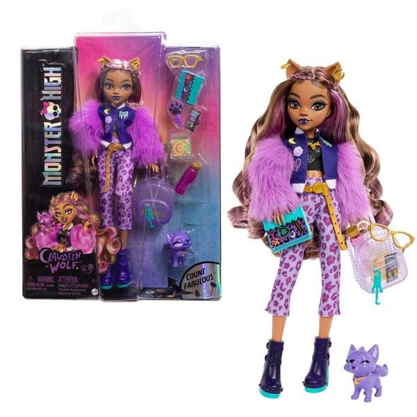 Monster High Clawdeen Wolf-Modepuppe mit Hund Crescent und Accessoires