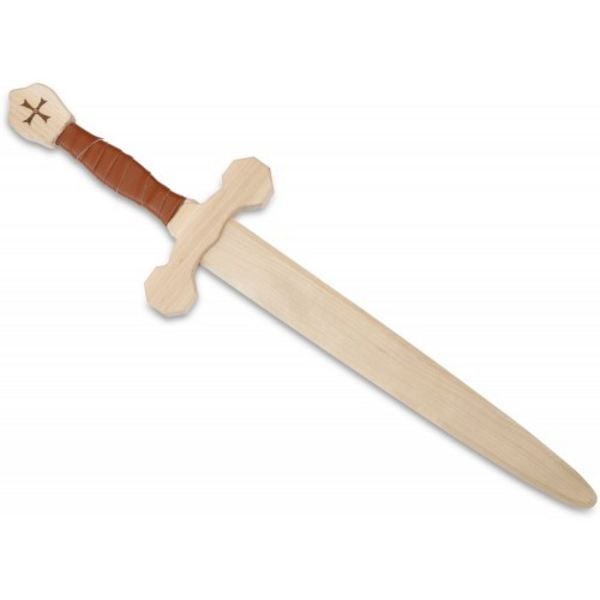 BestSaller 1012 - Templer-Schwert, Birke, 63cm, Holz-Schwert, Griff mit brauner Kunstlederwickelung