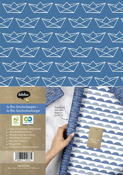 Geschenkpapier-Set: Papierboote (zur Geburt, Taufe, Kommunion, Konfirmation)