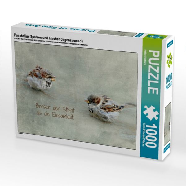 CALVENDO Puzzle Puschelige Spatzen und Irischer Segenswunsch 1000 Teile Lege-Größe 64x48cm Foto-Puzzle für glückliche Stunden