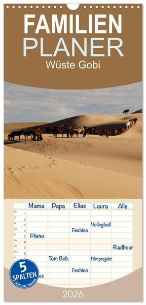 Familienplaner 2026 - Wüste Gobi mit 5 Spalten (Wandkalender, 21 x 45 cm) CALVENDO