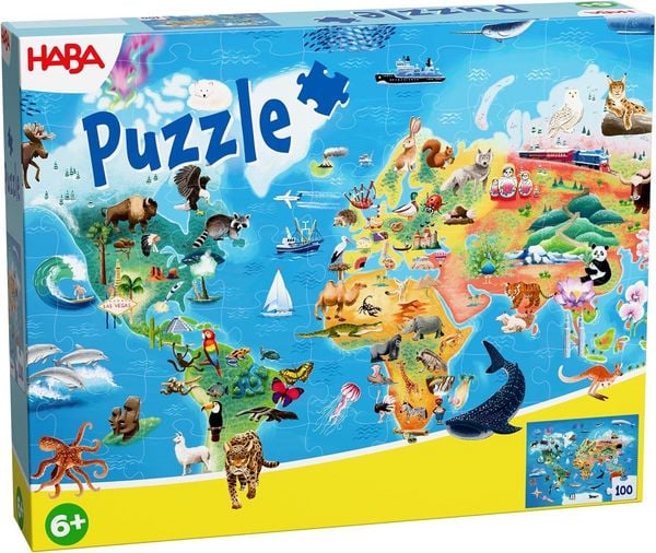 HABA 2013400001 - Puzzle Weltkarte, 100 Teile