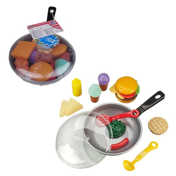 Pfannenset mit Gemüse Pfanne mit Deckel Zubehör Kelle Wender Lebensmittel 30cm