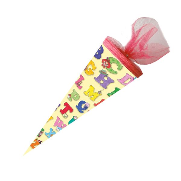 Schultüte ABC Alphabet 50 cm rund, Tüll
