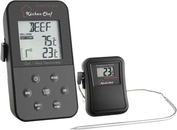 TFA Dostmann 14.1504 Grill-Thermometer Kabelsensor, Alarm, mit Timer, Überwachung der Kerntemperatur Niedergaren, Schwein, Rind