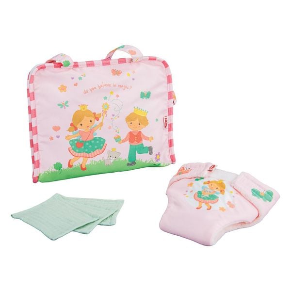 Puppen-Wickeltasche ''Prinzessin Emily'' mit Stoffwindel und 3 Stück Mulltüche
