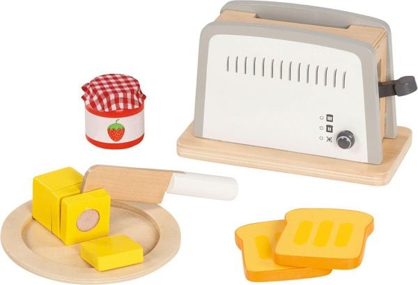 Goki 51507 - Toaster, 10-teilig, Holz, Zubehör für Kinderküche