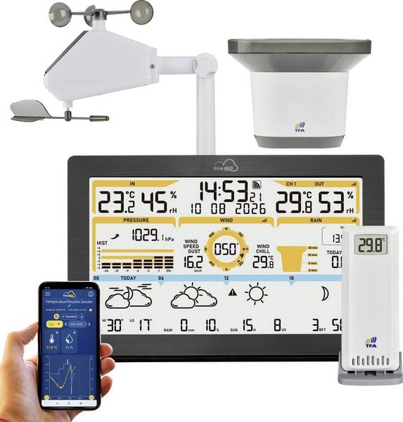 TFA Dostmann TFA.me ID-05 35.8106.01 WLAN-Wetterstation Vorhersage für 4 Tage Anzahl Sensoren max. 50