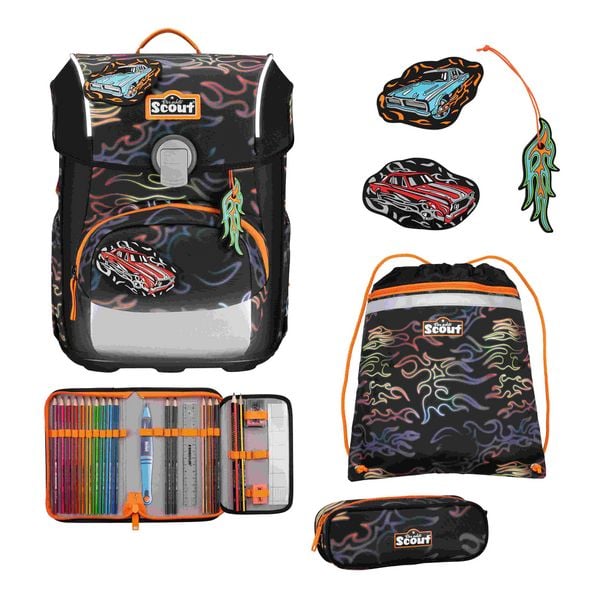 Scout Schulranzen Set Neo Safety Light, Schulranzen Set, 4tlg, Flames