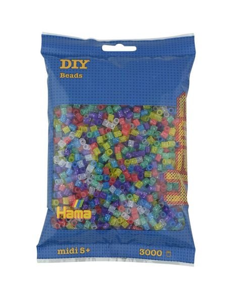 Hama® Bügelperlen Midi - Transparent Glitter 3000 Perlen.