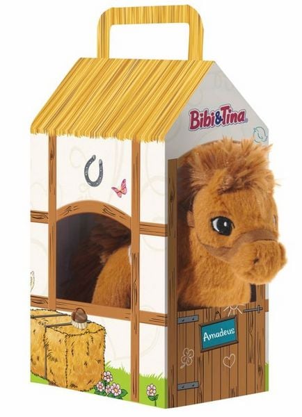 Heunec 636965 - Bibi & Tina, Pferd Amadeus im Stall, stehend, Plüschtier, braun 17 cm