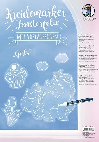 URSUS Kreidemarker-Fensterfolie mit Vorlagebögen 'Girls'