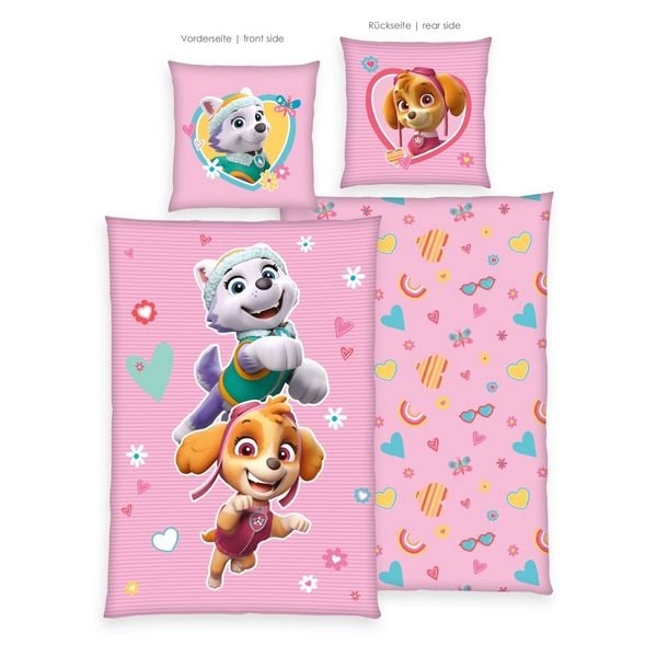 Klaus Hering 4432487050 - Paw Patrol Bettwäsche, Paw Patrol Girls Glow in the dark, 80x80+135x200 cm