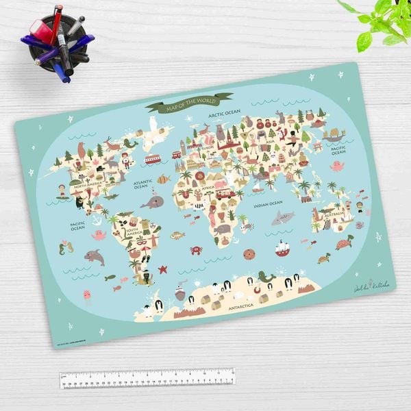Cover-your-desk Schreibtischunterlage für Kinder Weltkarte, aus hochwertigem Vinyl , 60 x 40 cm