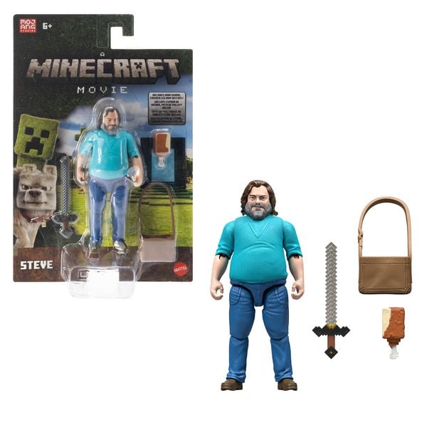 Minecraft Steve Actionfigur und Zubehör, 10 cm großes Spielset, inspiriert von Ein Minecraft Film“