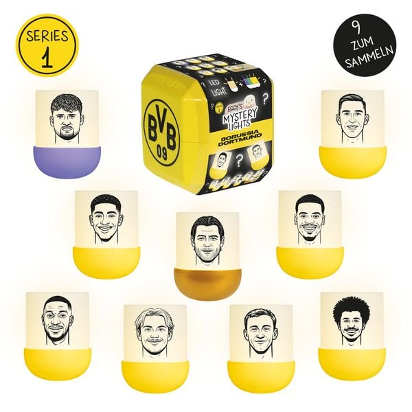 Eggys Mystery Lights x BVB Akku Nachtlicht Sammelbox mit praktischem Anhänger