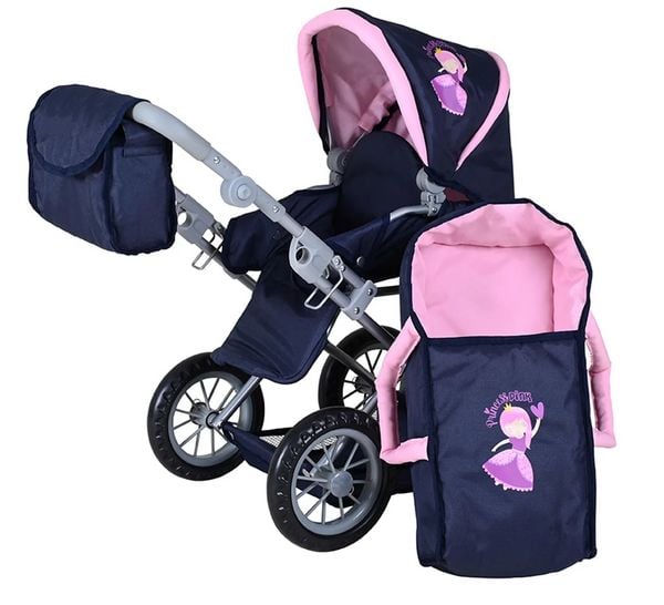 Knorrtoys 63142 - Kombi-Puppenwagen Ruby Princess Blue, mit Zubehör, umbaubar, Schieberhöhe: 34-62cm