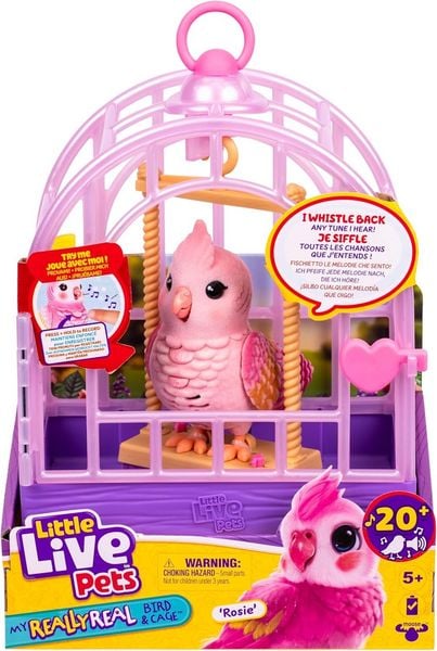 Moose Toys 300333 - Little Live Pets: My Really Real Bird Rosie+ Cage, Interaktiver Vogel mit Käfig