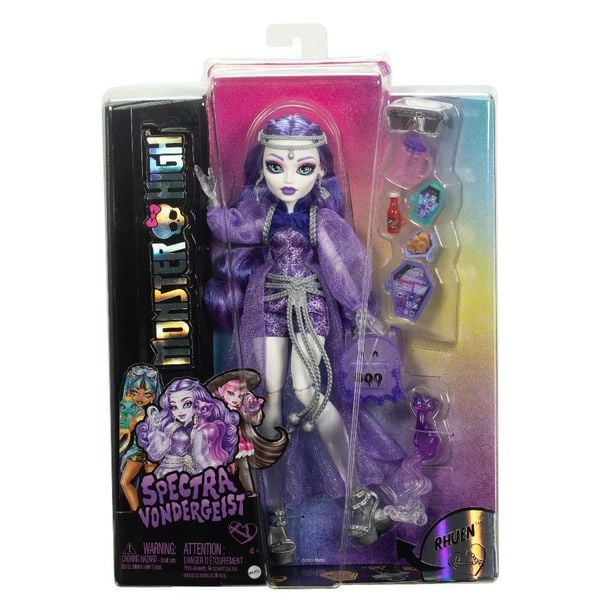 Monster High Spectra Vondergeist Modepuppe mit Frettchen Rhuen und Zubehörteilen