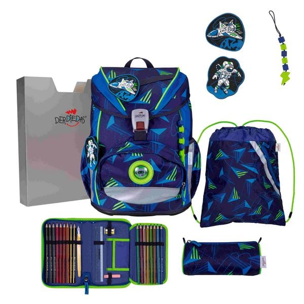 DerDieDas Schulranzen Set ErgoFlex Light LED, Schulranzen Set, 5tlg, Moon Mission