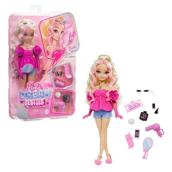 Barbie Dream Besties Barbie „Malibu“ Modepuppe mit 8 Zubehörteilen zum Thema Make-up und Haare