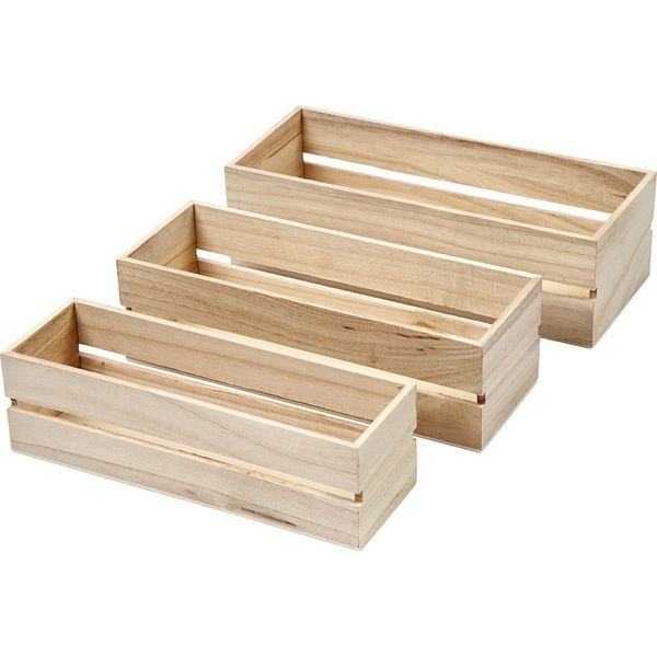 Creativ Company Holz Boxen, H 6,5+7+7,5 cm, L 22+23,5+25 cm, B 7+8,5+10 cm, 3 Stk/ 1 Set