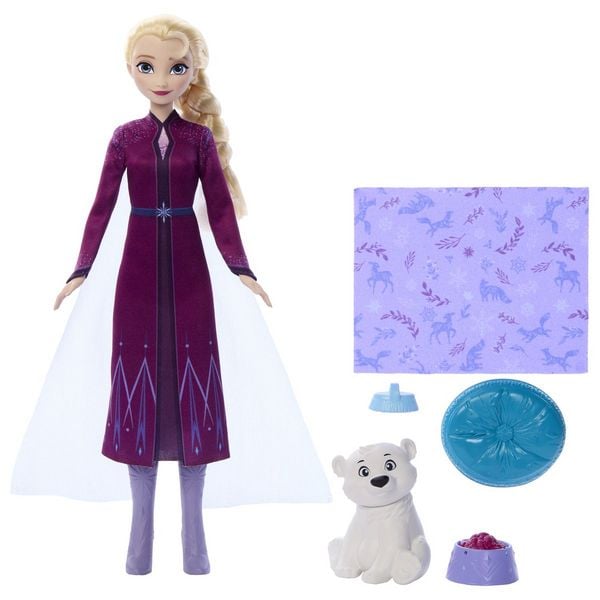 Disney Die Eiskönigin Elsa-Modepuppe und Eisbärenjunges-Figur mit 4 Pflegezubehörteilen
