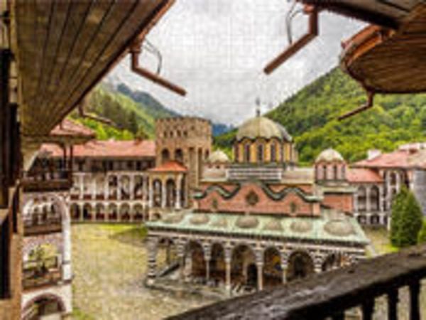CALVENDO Puzzle Das Bau-Ensemble im Rila Gebirge ist das bedeutendste und größte Kloster Bulgariens 1000 Teile Lege-Größe 64x48cm Foto-Puzzle für gl