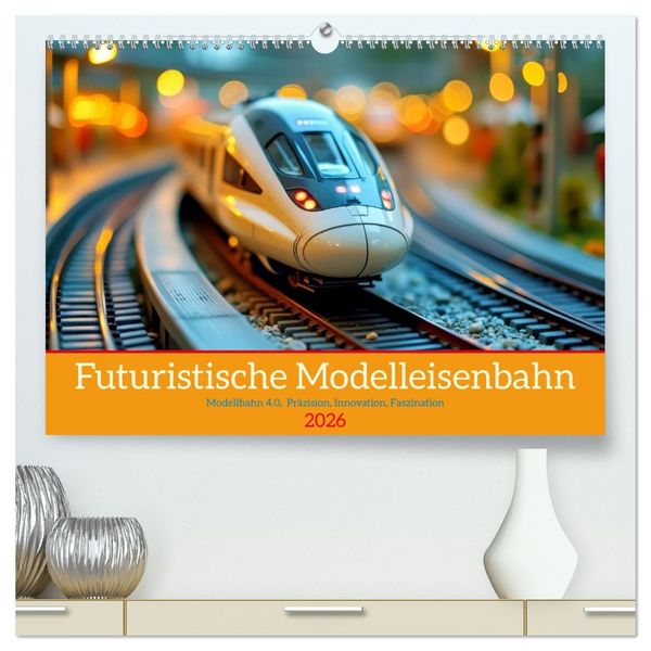 Futuristische Modelleisenbahn (hochwertiger Premium Wandkalender 2026 DIN A2 quer), Kunstdruck in Hochglanz