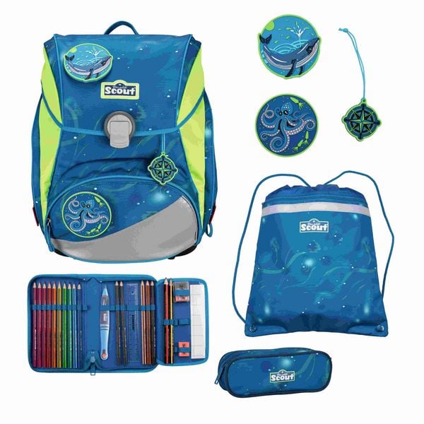 Scout Schulranzen Set Alpha, Schulranzen Set, 4tlg, Deep Sea