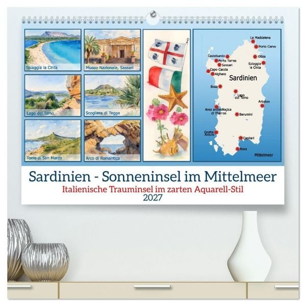 Sardinien - Sonneninsel im Mittelmeer (hochwertiger Premium Wandkalender 2027 DIN A2 quer), Kunstdruck in Hochglanz