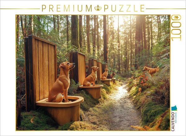 CALVENDO Puzzle Kackende Hunde im Wald - Das lustigste Toiletten-Puzzle der Welt 1000 Teile Lege-Größe 64x48cm Foto-Puzzle für glückliche Stunden