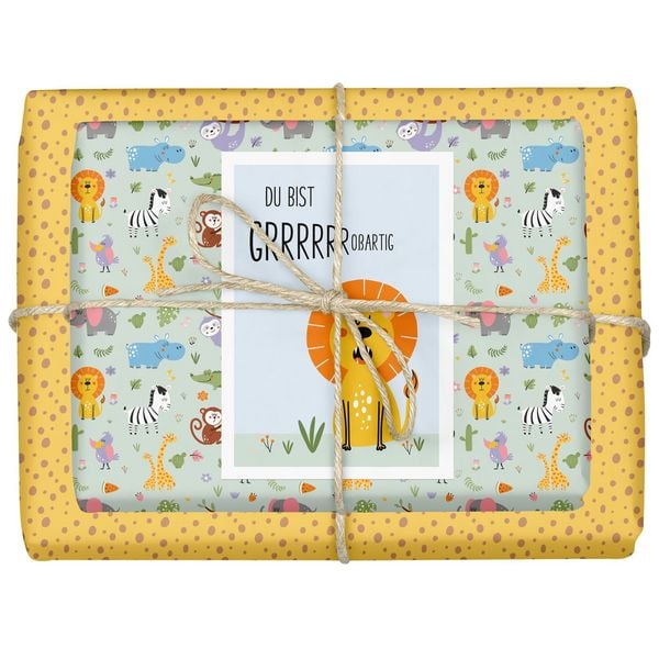 Geschenkpapier-Set für Kinder: Dschungel, Safari Tiere, Zoo