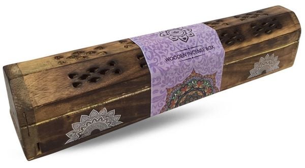 India Truhe 'Mandala' Holz 30x6cm, Räucherstäbchenhalter