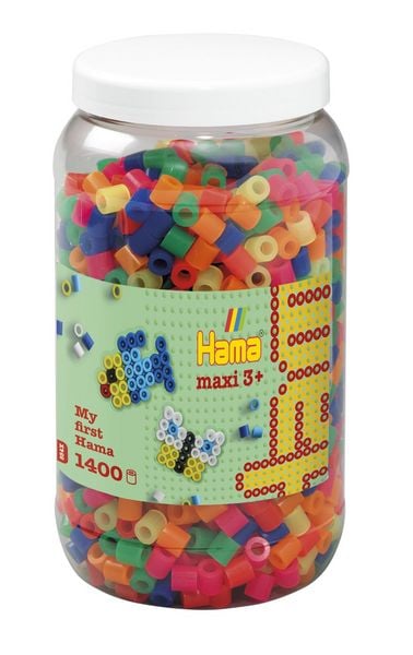 Hama® Bügelperlen Maxi - Neon Mix 1400 Perlen (6 Farben) in Aufbewahrungsdose.