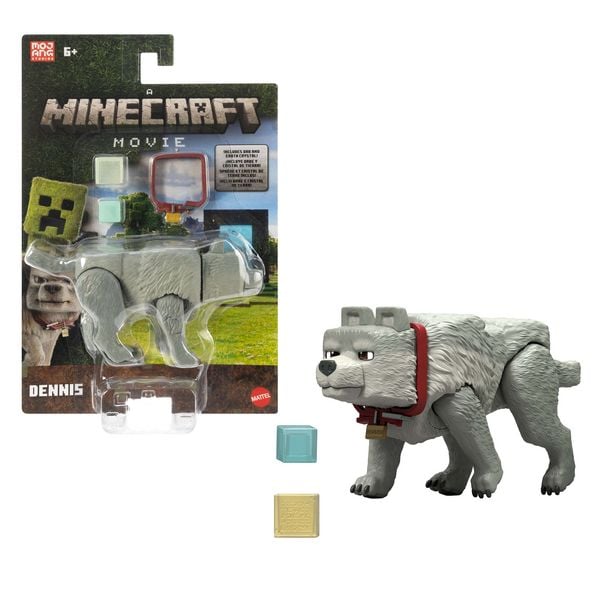 Minecraft Dennis der Wolf Actionfigur und Zubehör, 8 cm großes Spielset, inspiriert von Ein Minecraft Film“