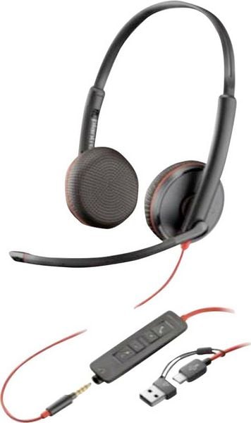 HP Poly Blackwire C3225 Over Ear Headset kabelgebunden Stereo Schwarz Headset, Lautstärkeregelung, Mikrofon-Stummschaltung Computer