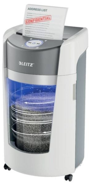 Leitz IQ OptiMax Office P5 Aktenvernichter 10 Blatt Mikroschnitt 2 x 15 mm P-5 35 l Vernichtet auch Büroklammern, Heftklammern
