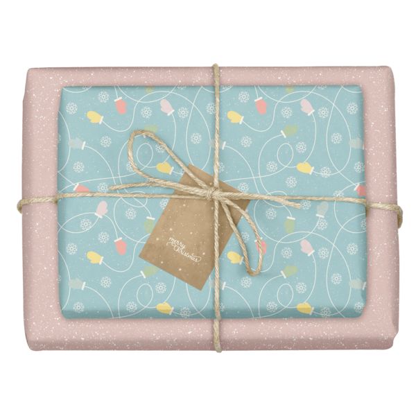 Geschenkpapier Set Weihnachten: Handschuhe (blau, rosa) für Kinder und Erwachsene